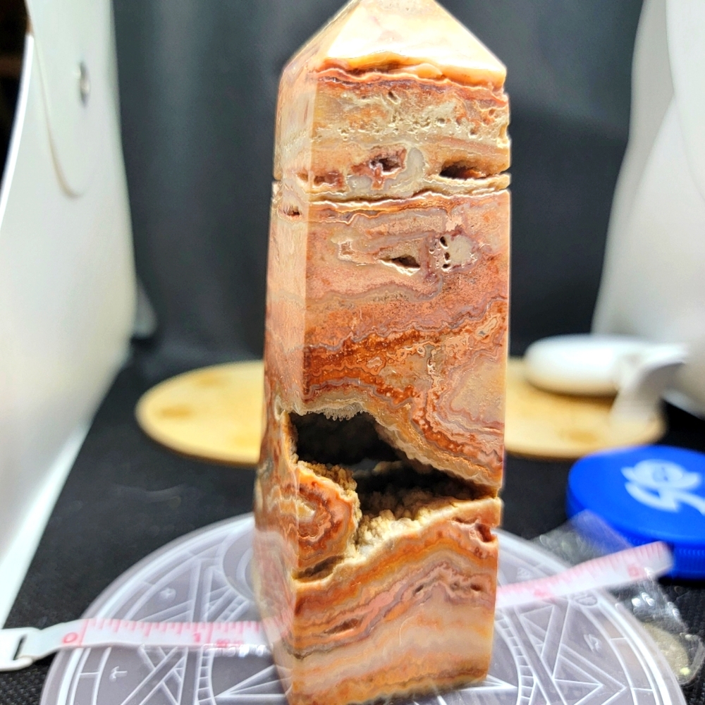 Crazy Lace Agate Tower 4" Druzy Cave Crystal Point 0.66 lb Collector Piece